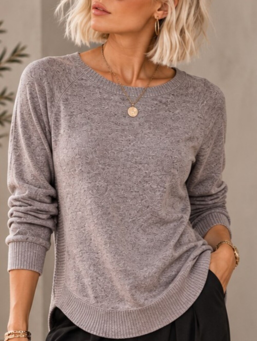 Maurices Light Mauve Relaxed Knit Sweater Curved Hem
